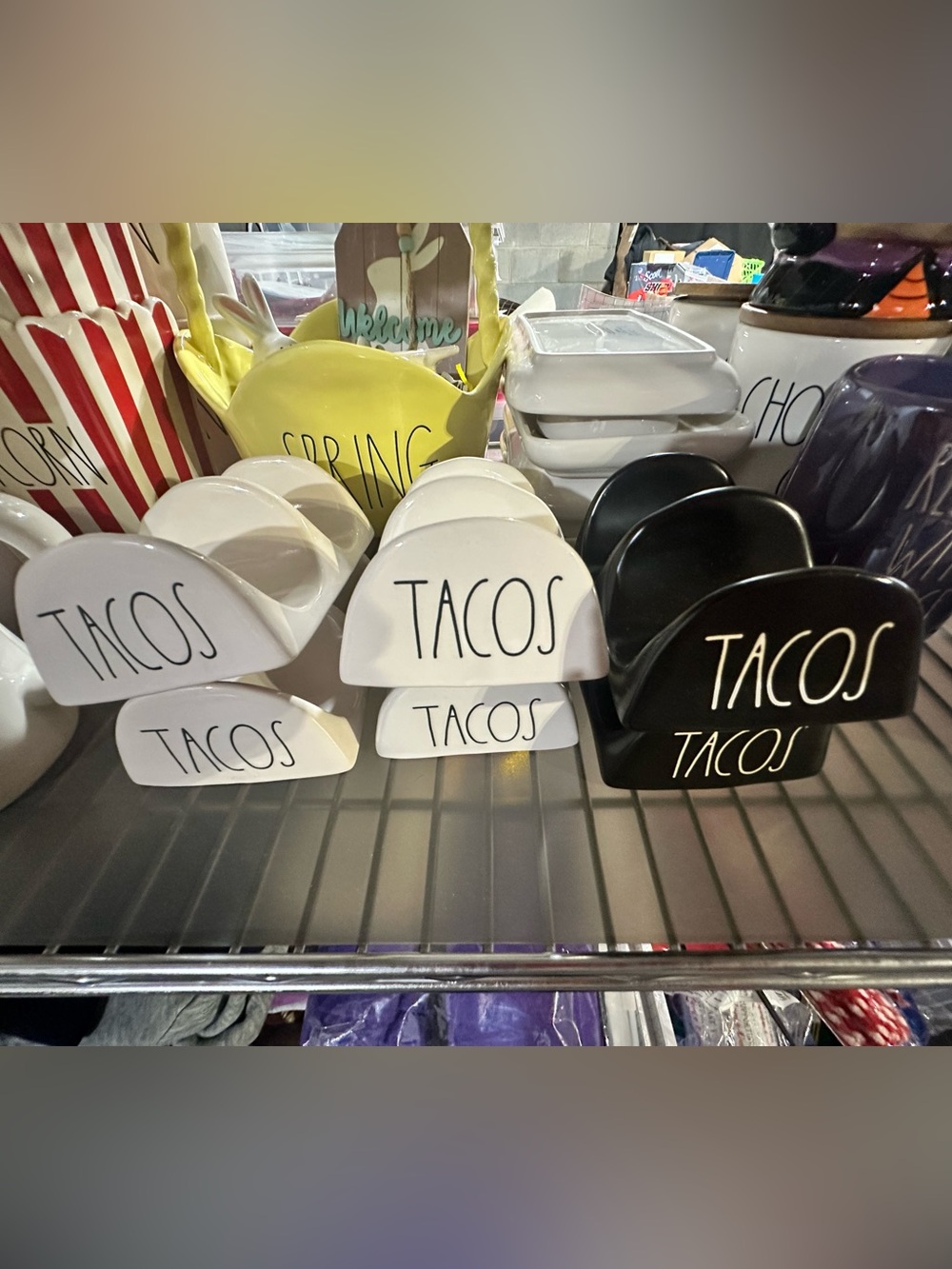 Rae Dunn TACOS Ceramic Taco Holders - set of 6 - 4 White & 2 Black